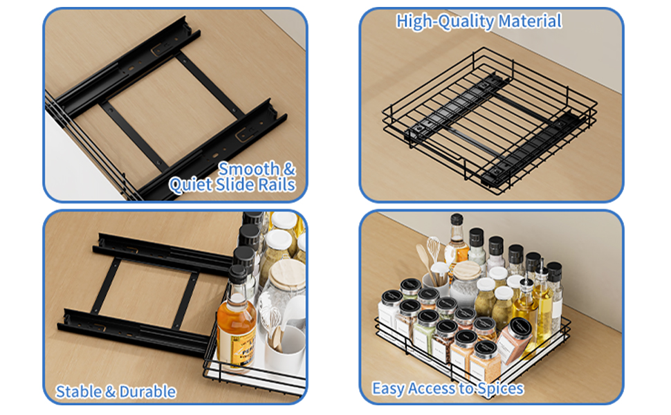 Висувна полиця для спецій у шафу, 2 яруси, регульована висота, чорний колір, органайзер для спецій, органайзер для кухні (32.2x27x6 см)