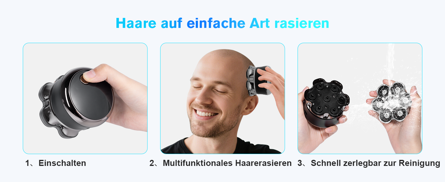 Електричний бритва Carehabi для гоління голови, чоловічий, водонепроникний IPX6, 7D плаваючі головки, LED-дисплей, акумуляторна, для сухого та вологого гоління, для подорожей