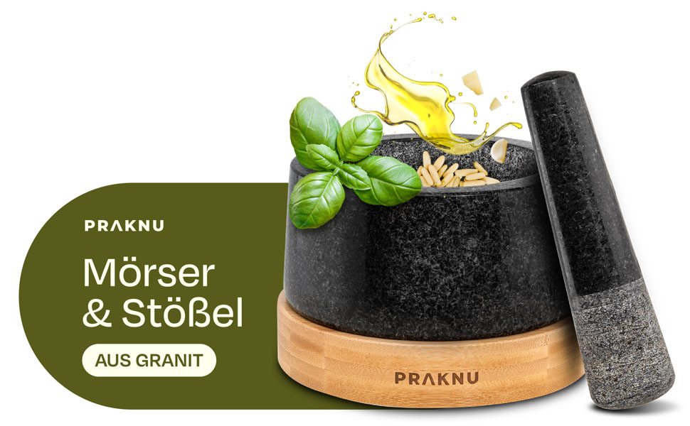 М'ясорубка Praknu з товкачем з граніту, з підставкою з екологічного FSC® дерева, для тонкого подрібнення, легко миється