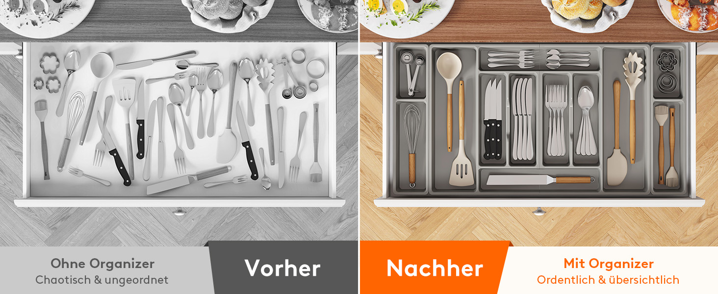 Органайзер для столових приборів Lifewit, 51.6x42 см, на 60 приборів, знімний тримач для кухонного начиння, пластиковий лоток для ложок, ножів, виделок (81.6 x 42 x 5 см)