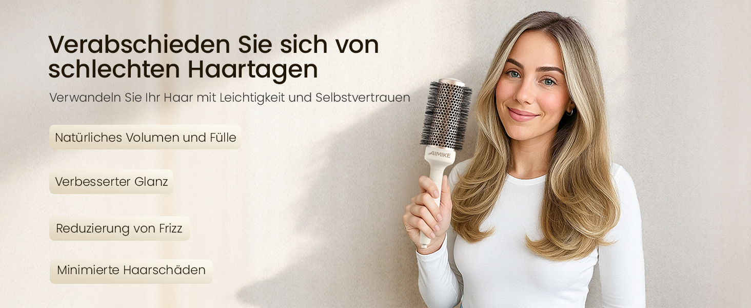 Кругла щітка для волосся AIMIKE NaturaVol для укладки та об'єму, 32 мм, з кліпсами