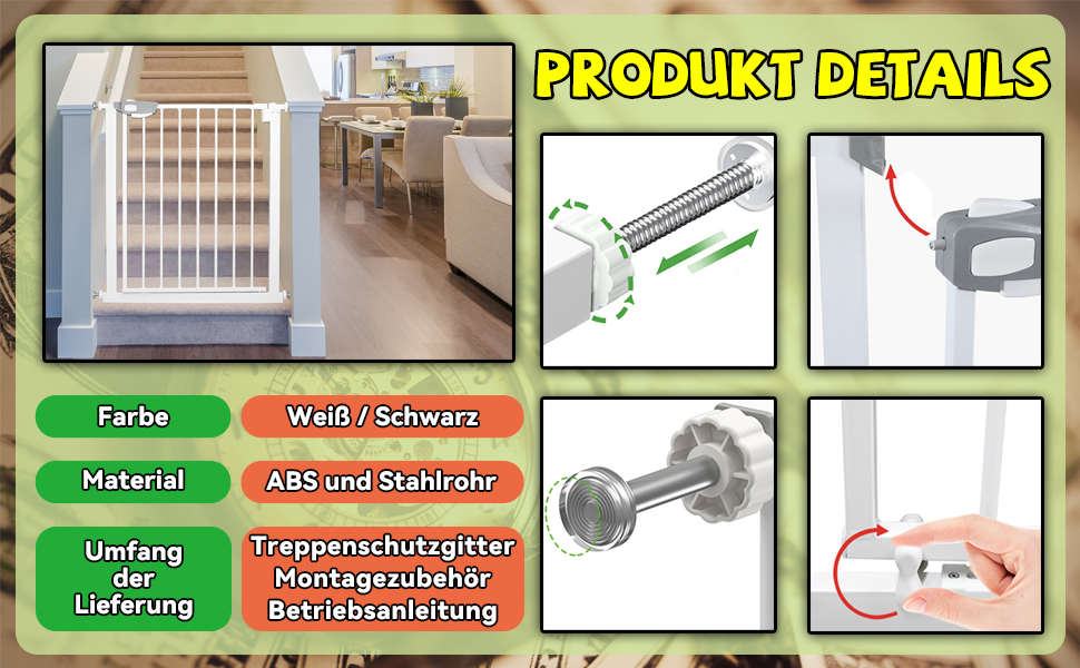 Захист для сходів SUBTLETY без свердління: сітка для дітей, собак, безпечне огородження для дитячих кімнат (ABS-пластик, сталь, білий, 95-105 см)