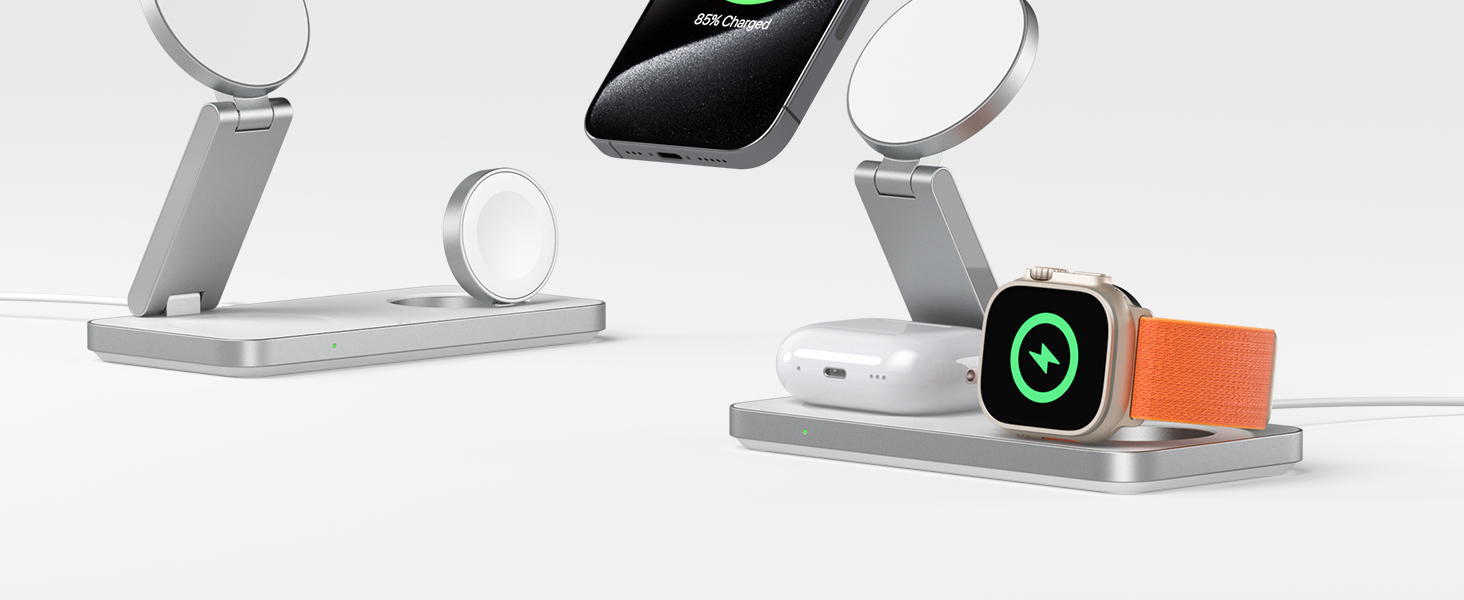 Зарядна станція Inductive QTlier 3-в-1 для iPhone 15/14/13/12, Apple Watch та AirPods, 30W Wireless Charging