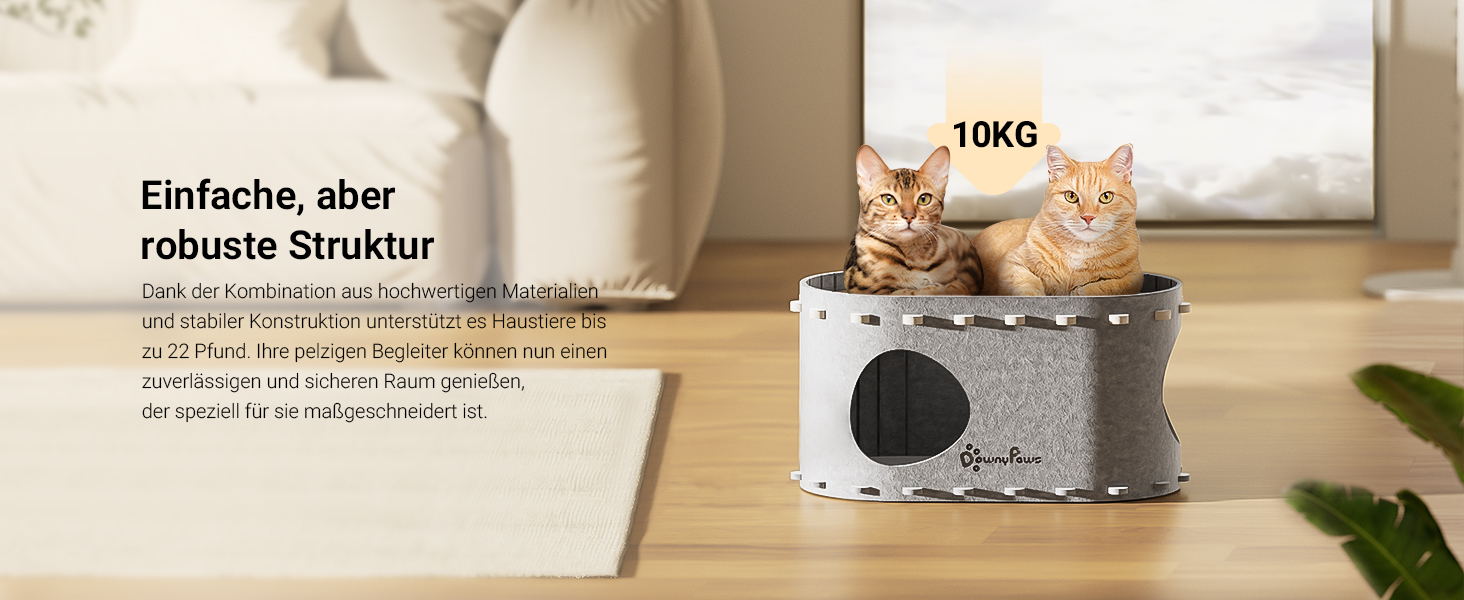 Будиночок для котів з фетру, лежанка для котів, будиночок-печеричка, 58 x 33 x 30 см, ігровий, зимовий, захист кігтів, сірий (один)