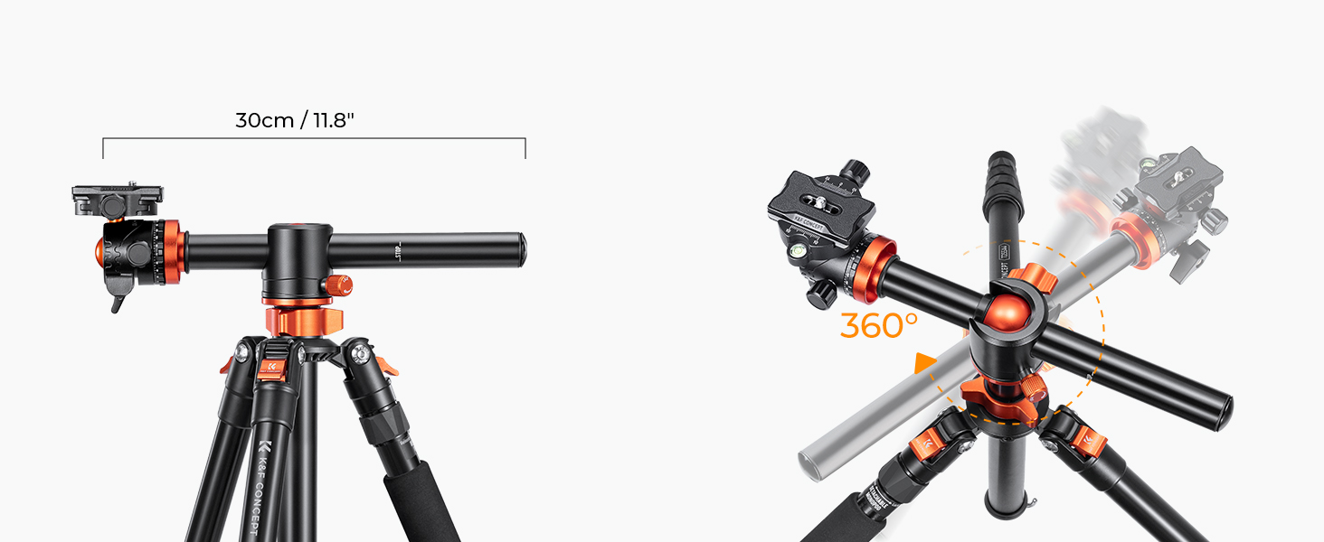 Штатив для камери K&F Concept 170см, T255A4(TM2515T1) з кульковою головкою 360° та функцією однонога штатива, 1/4'' гвинт, компактний туристичний штатив, помаранчевий