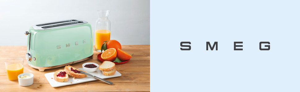 Тостер Smeg TSF02PBEU - 2 слоти для 4 тости, 6 рівнів підсмажування, функція підігріву, розморожування та приготування багелів, знімний піддон, 1500W, пастельно-блакитний