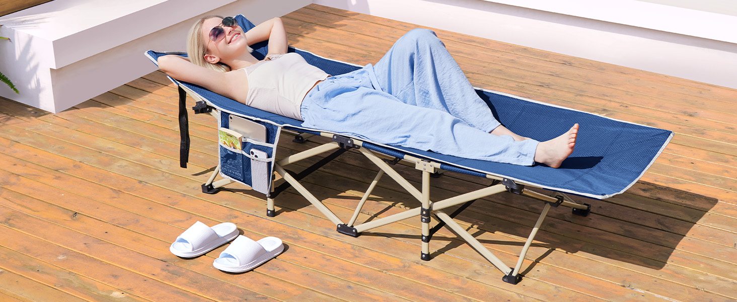 Ліжко гостьове Yaheetech складане для кемпінгу, блакитне, до 150 кг, з бічною кишенею та сумкою для транспортування