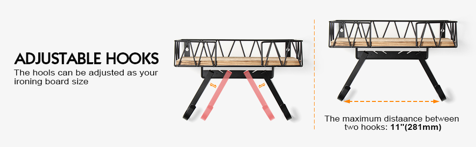 Настінна підставка для прасувальної дошки TJ.MOREE | З корзиною та гачками | Чорний колір