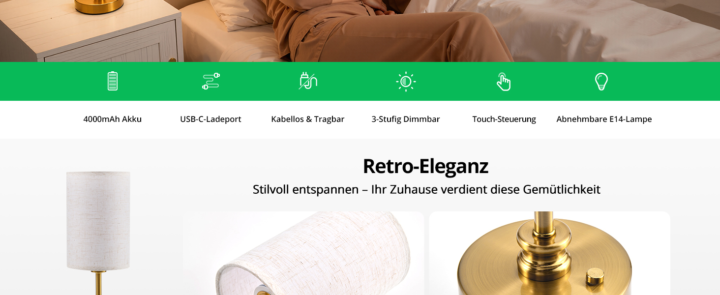 Настільна лампа Bojim 2 шт. Retro LED з USB зарядкою, регульоване освітлення, тканинний абажур, металевий корпус, для спальні та вітальні