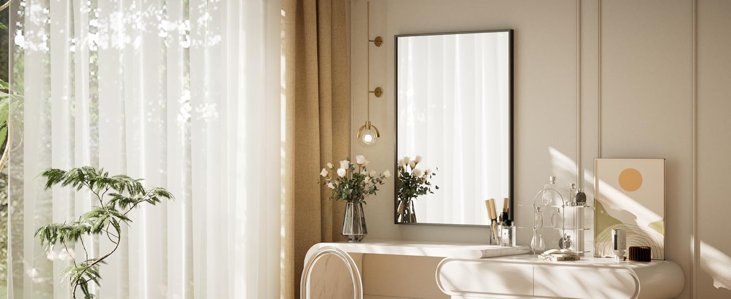 Дзеркало настінне прямокутне BEAUTYPEAK 81x61 см з металевим каркасом, безпечне, для ванної, спальні, вітальні (Чорний)