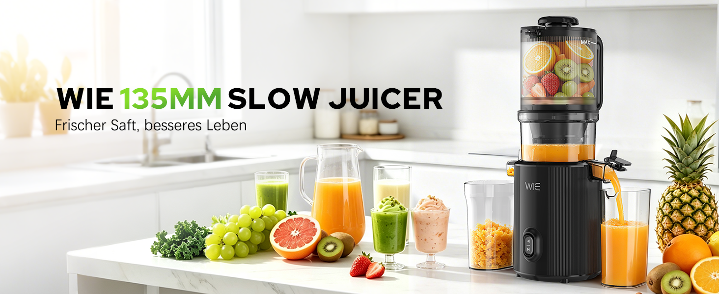 Шнекова соковижималка WIE 135мм Slow Juicer для цілих овочів та фруктів, ємність 2.6л