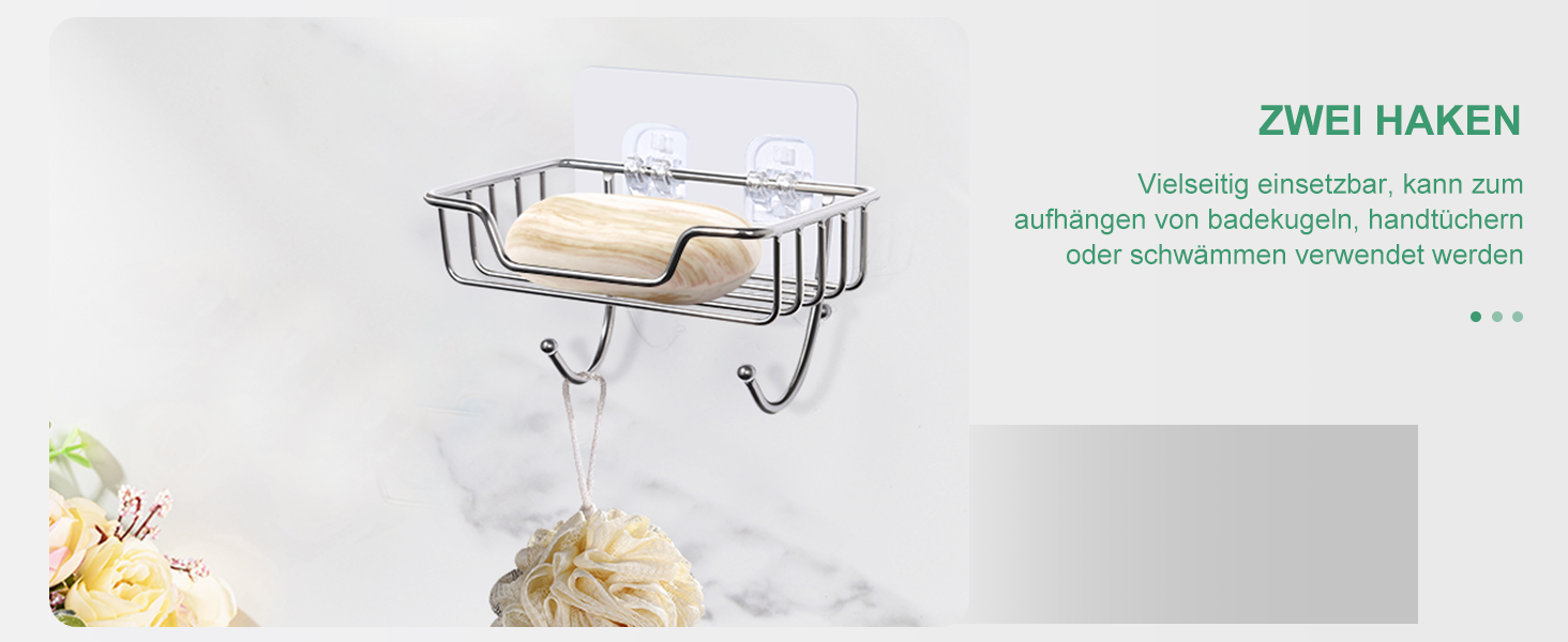 Тримач для мила без свердління Uten, нержавіюча сталь, самоклеючий, з 2 гачками, для душу, ванної, кухні (сріблястий, 2 шт.)