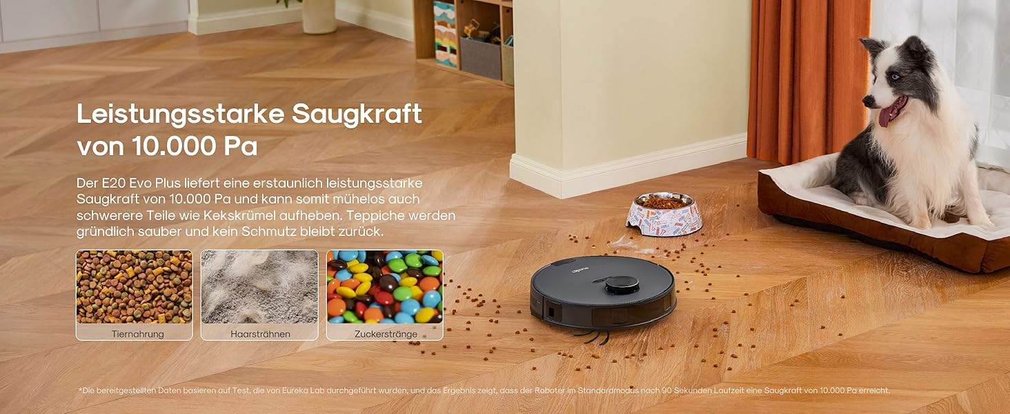 Робот-пилосос Eureka E20 Evo Plus з функцією миття та автопорожненням, 10000 Па, для твердих підлог та килимів, білий (чорний)