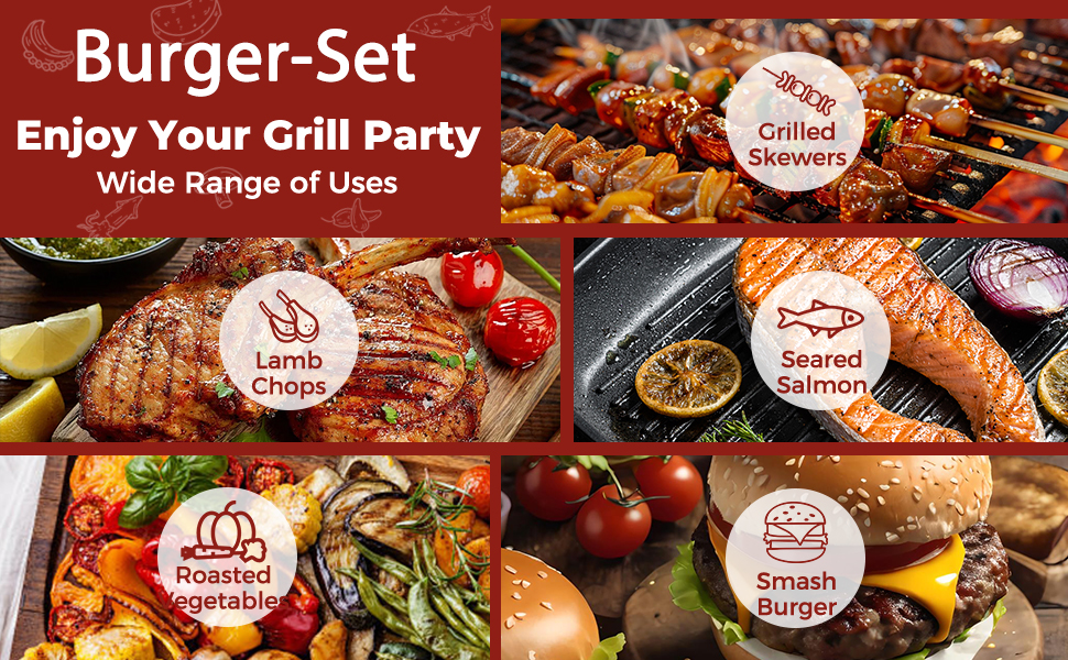 Набір для приготування Smash Burger: прес, дзвоники, лопатка, щипці та сумка для зберігання (8 предметів)