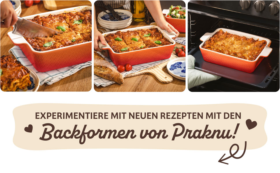 Форма для запікання Praknu Groß - керамічна форма для лазаньї з високим бортиком, оранжево-червоного кольору