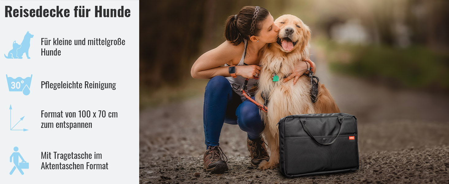 Килимок для собак Achilles Reisedecke, м'який, з імітацією овечої вовни, 100x70 см, чорний, для подорожей, з сумкою, можна прати