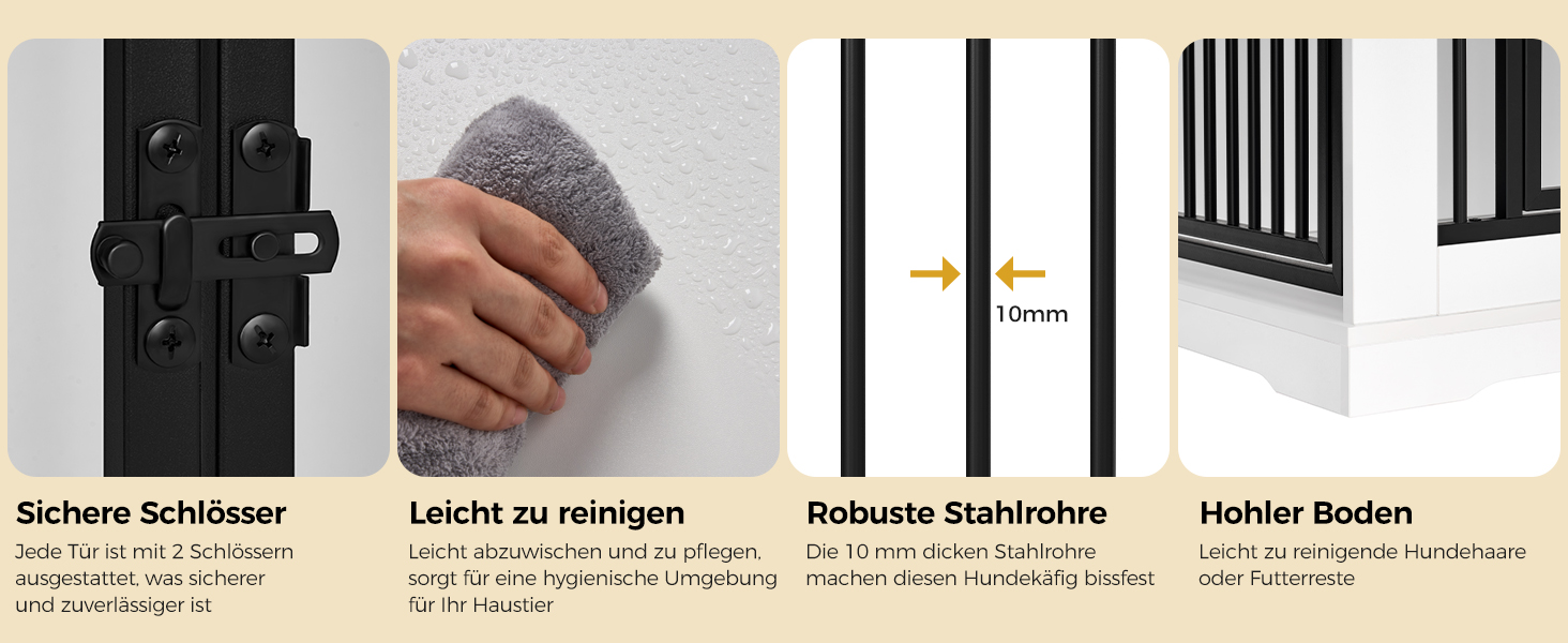 BEWISHOME Клітка для собак, 81 см, Біла, з 3 дверцятами, для дому, з функцією столику, для маленьких/середніх собак, EMGL03W