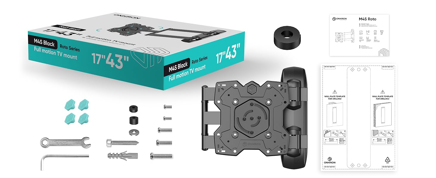 Настінний кріплення для телевізора ONKRON M4SR-B (17-43 дюйми, до 35 кг, VESA 200x200, чорний)