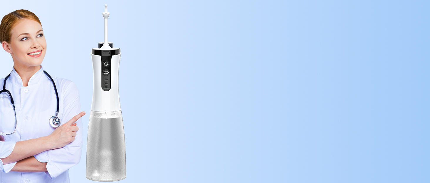 Електричний ірригатор для порожнини рота VITCOCO 1080P WiFi, 350 мл, бездротовий, з 5 насадками, IPX7, білий