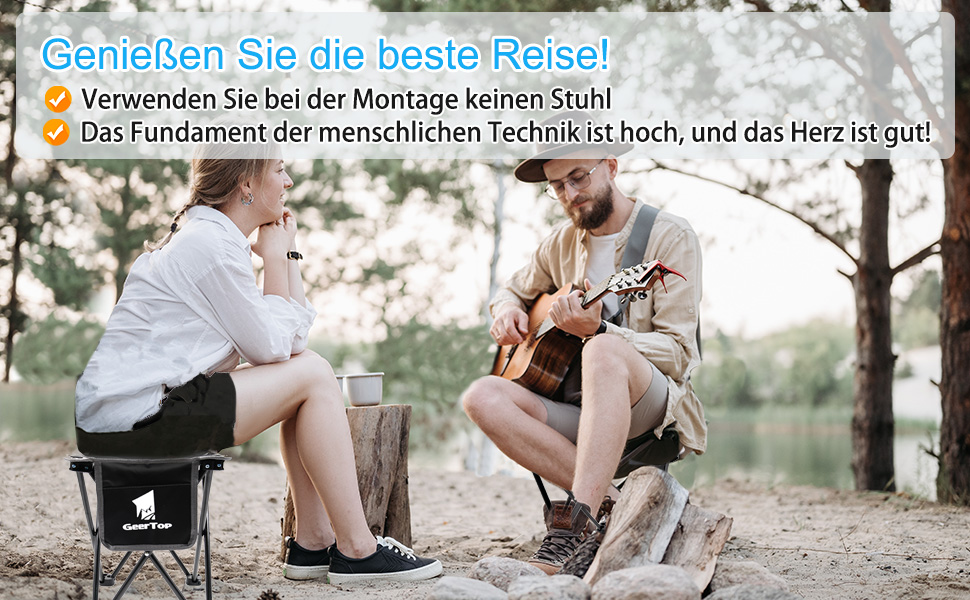 Легкий складаний стільчик для кемпінгу GEERTOP: компактний, портативний, для риболовлі, відпочинку на природі, саду, пляжу (чорний)