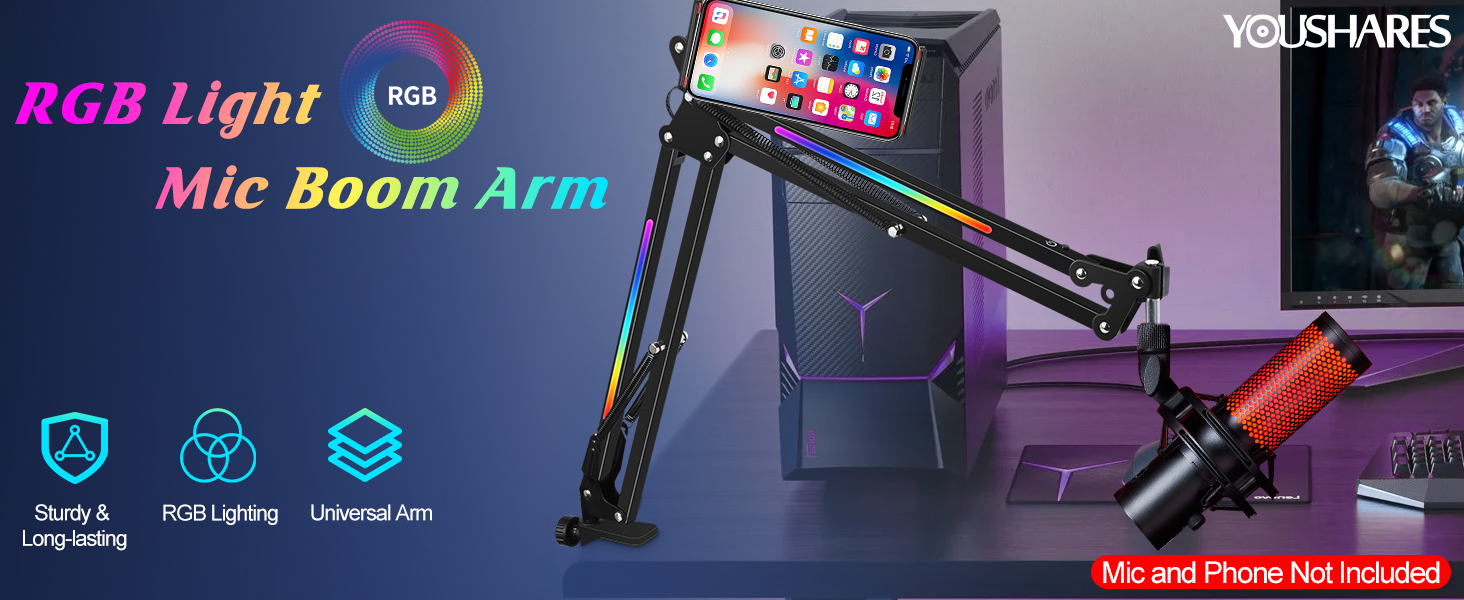 Кріплення для мікрофона YOUSHARES RGB, сумісне з Seiren Mini, V3 Mini/Chroma, Razer Seiren V2 X/Pro, Seiren X