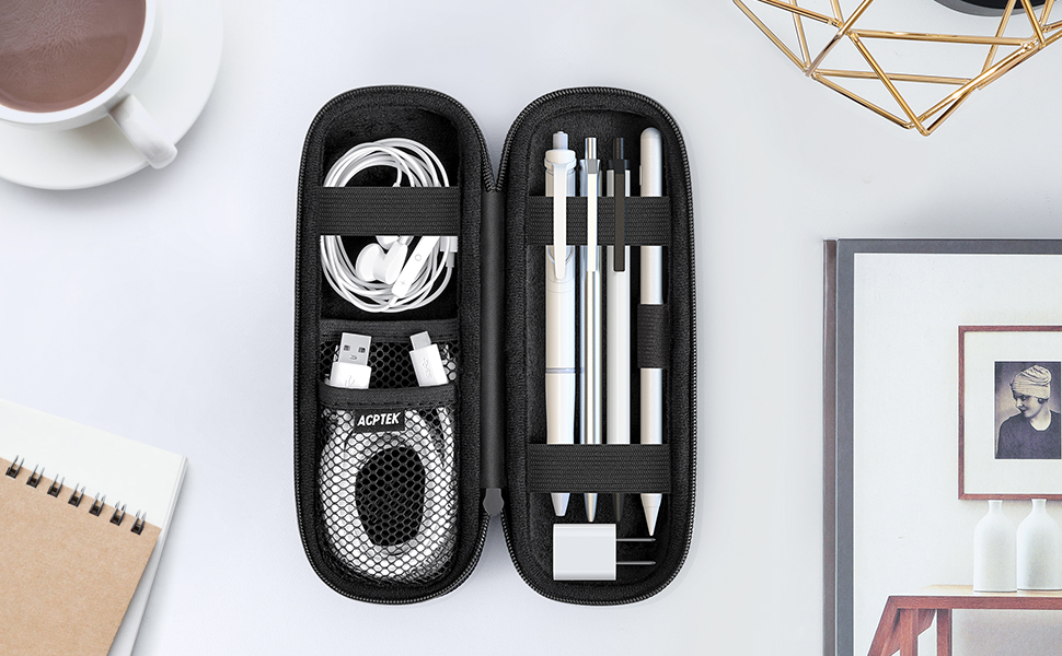 Чохол для Apple Pencil та інших стилусів, преміум шкіра, з відділенням для кабелю USB (чорний)