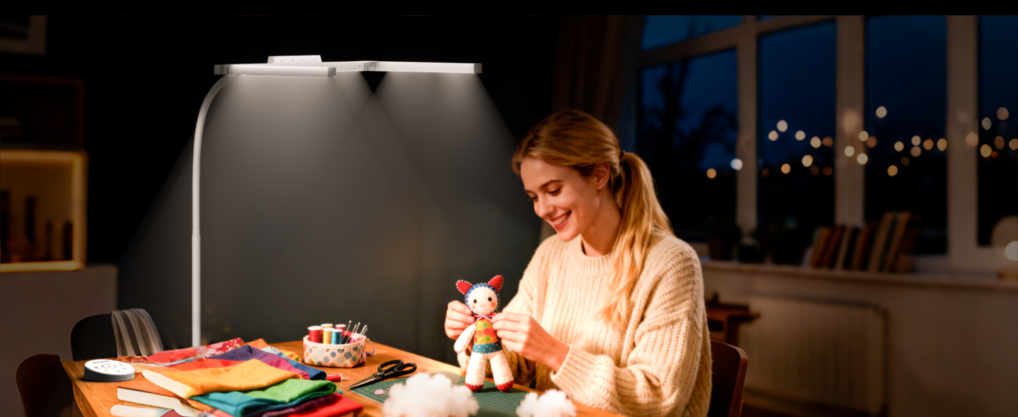 Стіл лампа з 3 джерелами світла, 24W, 100см, денне світло, з пультом керування, регульована яскравість, лампа для офісу та дому (Mattweiß)