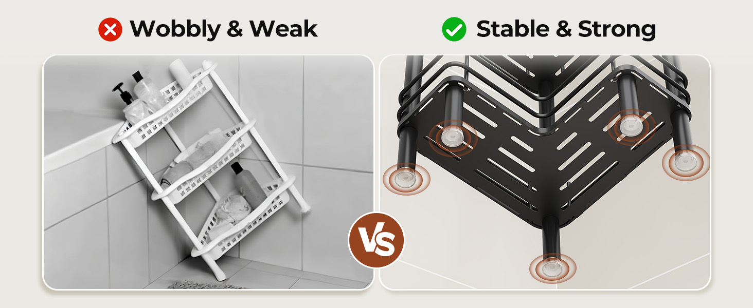 Набір з 3 кутових поличок для душу Orimade, нержавіюча сталь, чорний