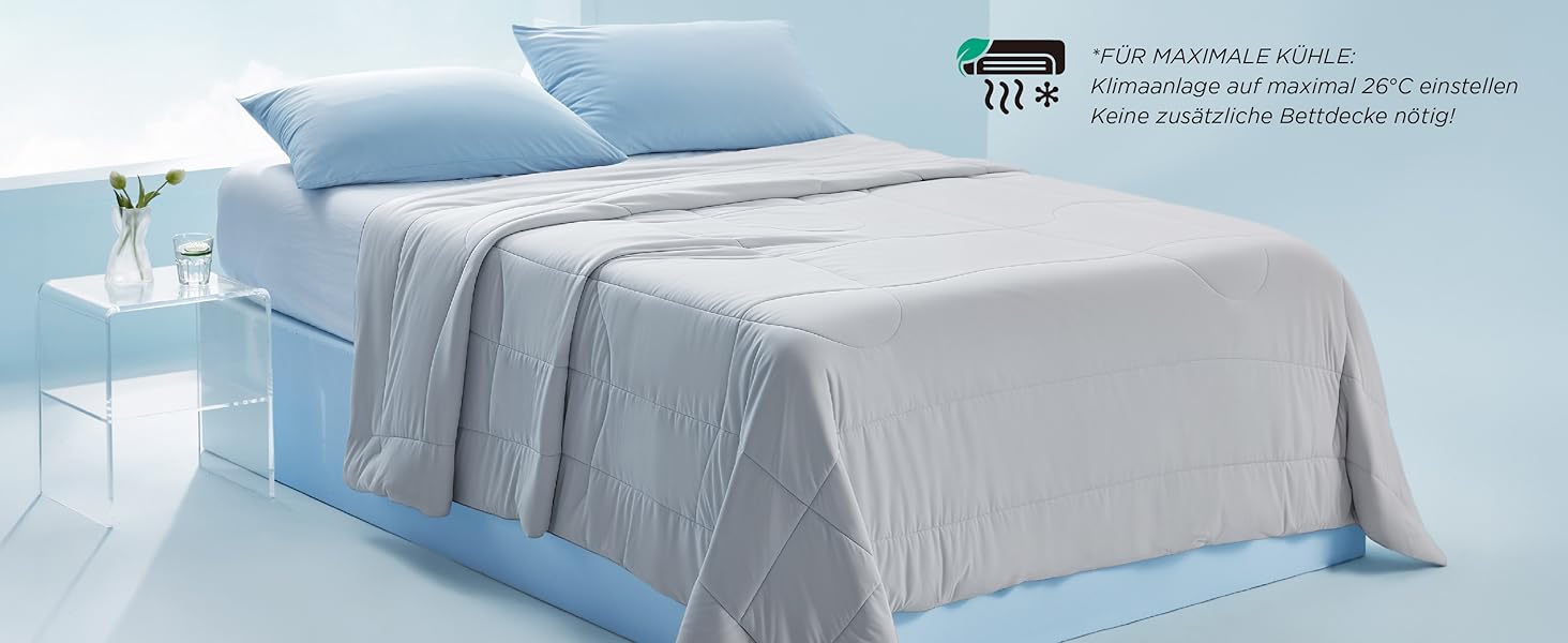 Ковдра BEDSURE 135x200 см, 4-сезонна, стеганий ковдра без наволочки, 300 GSM, для алергіків, сірий/світло-сірий, тепла, м'яка, блакитний (150x200 см)