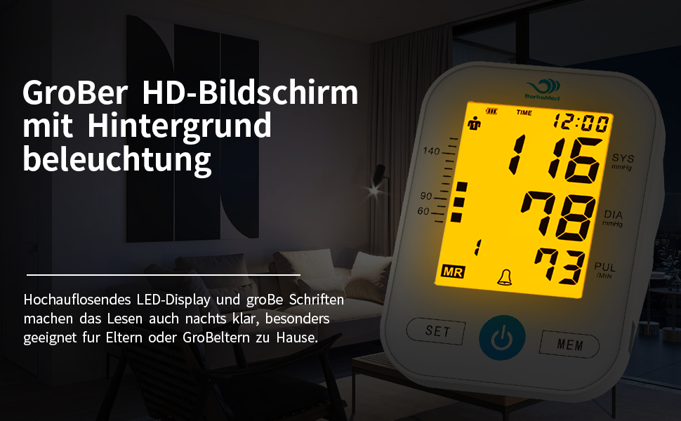 Тонометр на плече Oberarm з автоматичним вимірюванням, визначенням аритмії та вимірюванням пульсу, великим LED-дисплеєм, 2x99 пам'яттю, манжеткою 22-32 см (білий)
