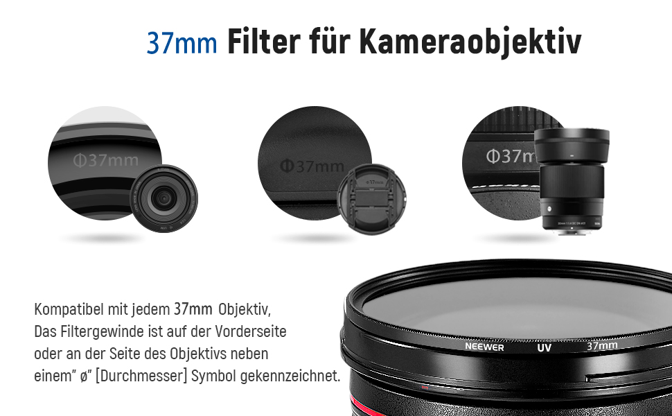 Набір фільтрів NEEWER 37mm ND2 ND4 ND8 UV FLD CPL (циркулярна поляризація) з кришкою об'єктива