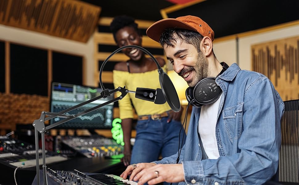 Тримач для мікрофона на подовжувачі, регульований кріплення для Blue Yeti, Yeti Nano, Elgato Wave, HyperX QuadCast, Fifine AM8 та інших мікрофонів, з різьбою 3/8' - 5/8' 1/4', поп-фільтр, кріплення для мікрофона