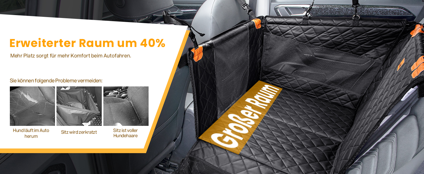 Pecute Dog Car Seat - XL Upgrade - Reinforced & Secure for Medium & Large Dogs - 70x61x55cm with 4 Straps