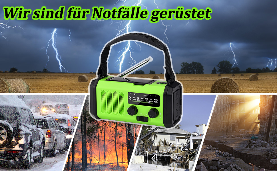 Радіо на сонячній енергії з ручним заводом Solar Radio AM/FM, Powerbank 20000 mAh, LED ліхтарик, SOS сигнал, USB-C зарядка для телефону, зелений