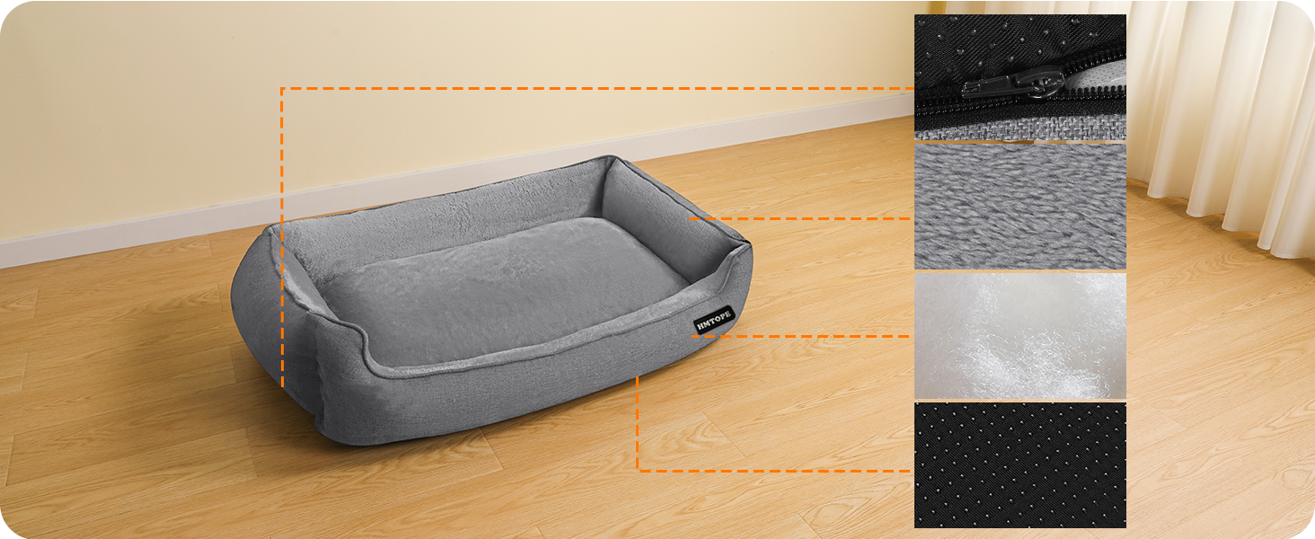 Ліжко для собак HMTOPE, м'яке диван-кімната для собак, подушка для собак, кошик для собак, знімний та пральний, світло-сірий, 110 x 86 x 26 см