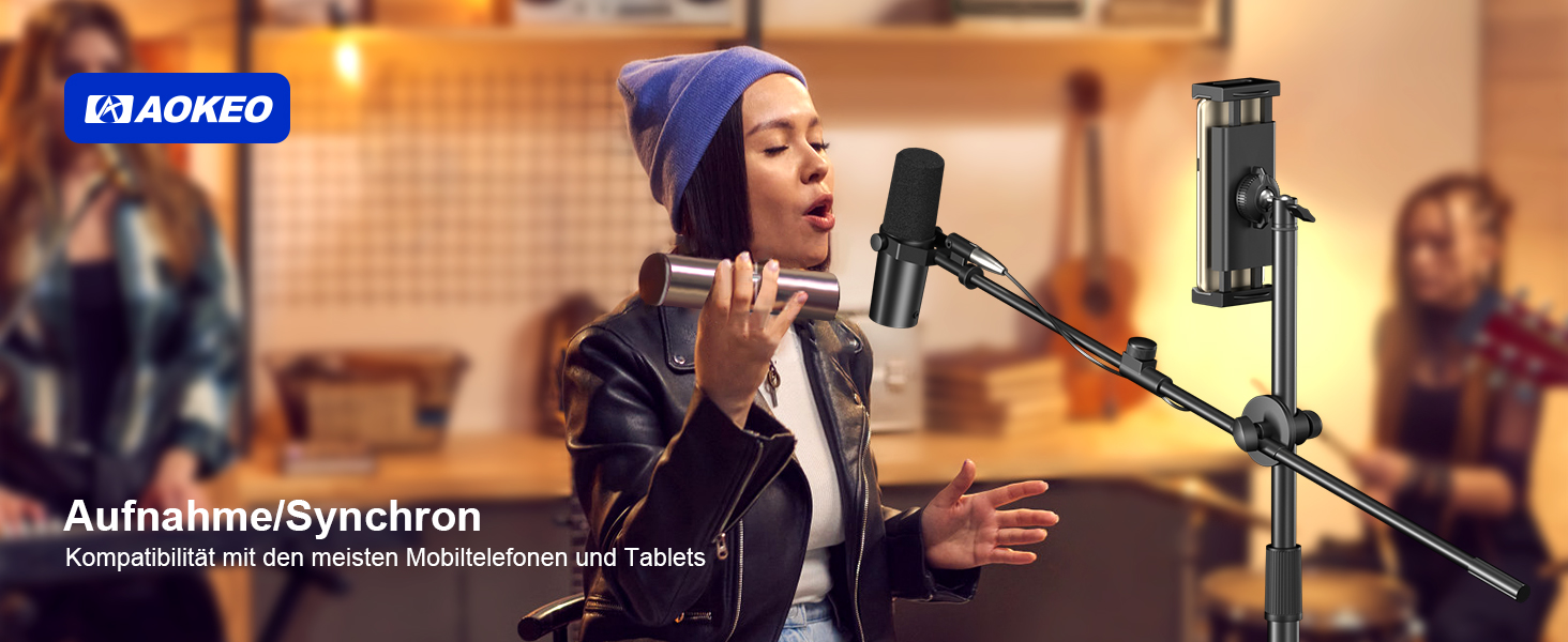 Підставка для мікрофона Aokeo з регульованою стійкою, чохол, тримач для планшету, для співу та запису голосу