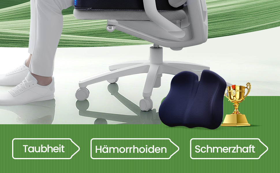 Подушка для сидіння з Memory Foam для куприкового болю, ергономічна подушка Coccyx для офісу, дому, авто та інвалідного візка. Нековзна основа, блакитна.