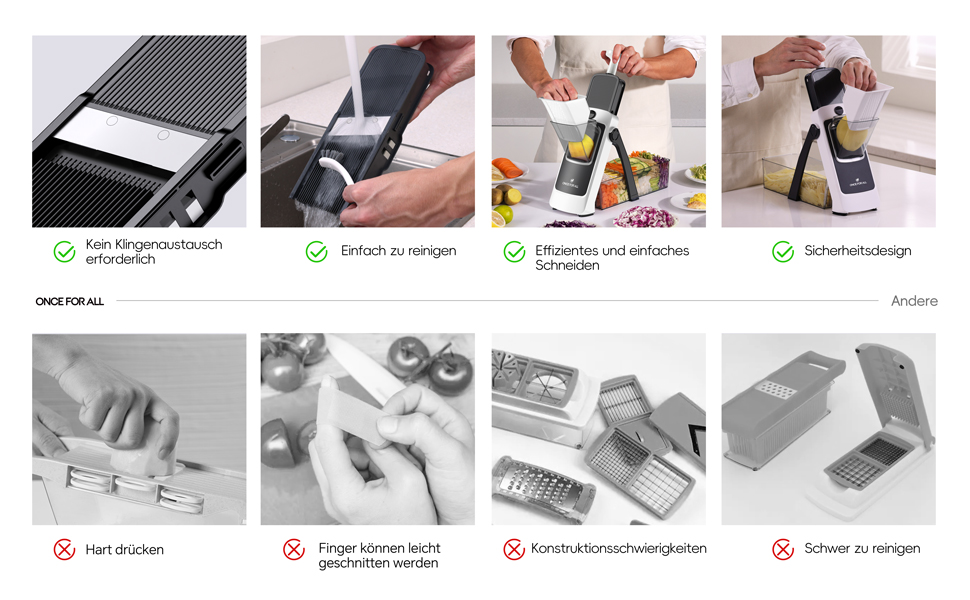 Набір для нарізки овочів ONCE FOR ALL з піддоном, овочевий слайсер, для нарізки картоплі фрі та картоплі, нарізчик цибулі, слайсер огірків - кубик-нарізач (оновлення Space Grey + комплект кошиків кольору асфальт)