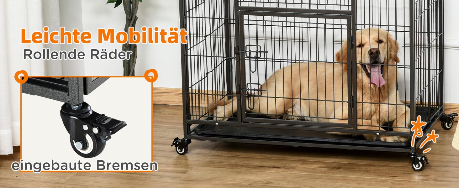 Переносна переносна клітка для тварин PawHut з колесами, 2 дверцятами та знімним піддоном, метал, сірий+чорний, 94x58x69,5 см