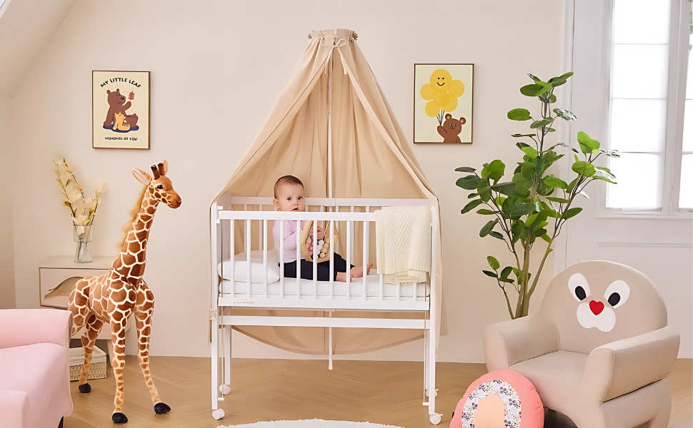 Балдахін для дитячого ліжечка ALAVYA HOME, рожевий, 100% органічна бавовна, GOTS, з тримачем, москітна сітка, 150x240 см
