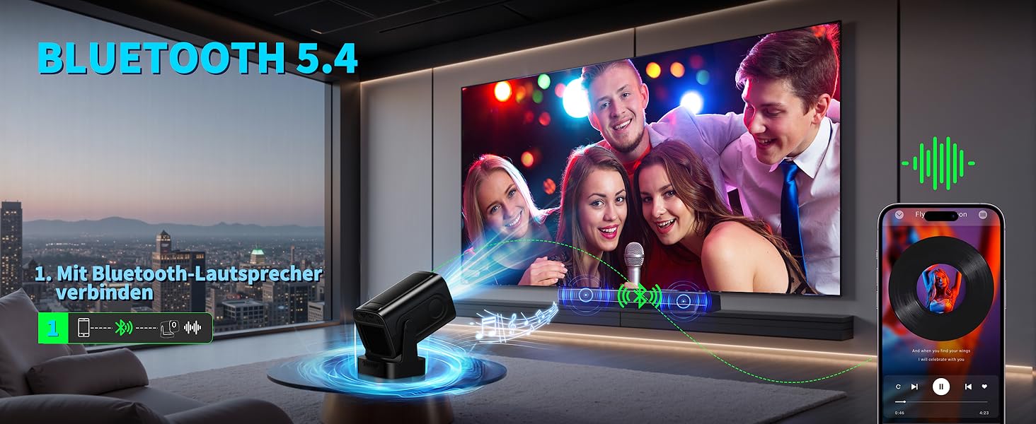 4K проєктор Beamer Full HD 1080P Android, портативний міні-проєктор з Wi-Fi 6 та Bluetooth 5.2, поворотний на 270°, для PC/HDMI/USB, з мишею та пультом, білий (чорний матовий)