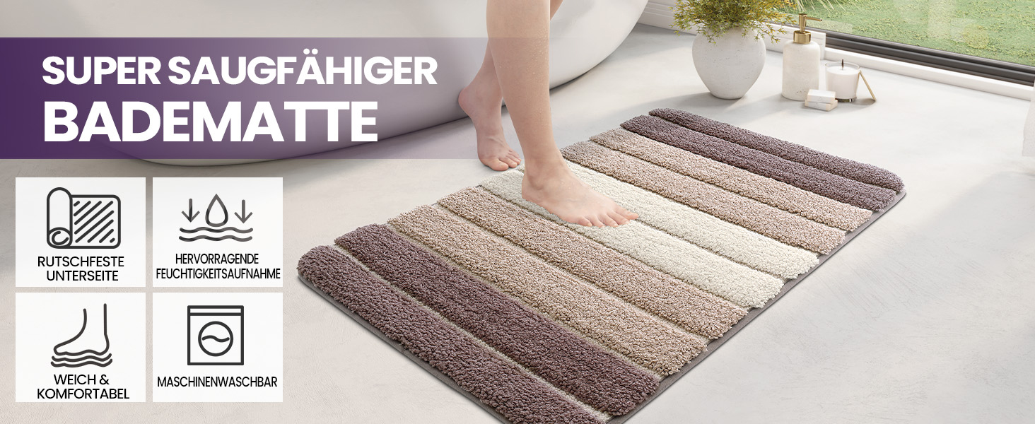 Non-Slip Bathroom Rug - Absorbent Bath Mat 60 x 110 cm - Washable Soft Bath Mat for Bathroom (2-Pack 40 x 60 cm, Beige)