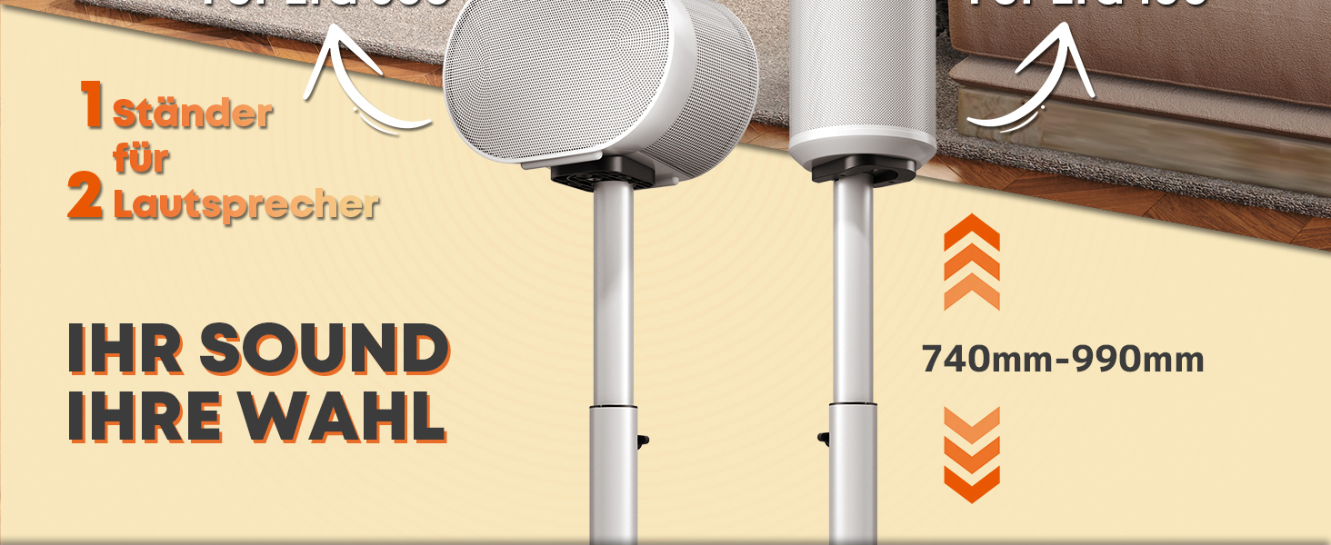 Регульовані підлогові стійки для акустики Sonos Era 100 та Era 300. Висота 74-99 см, міцна база, максимальне навантаження 5 кг (білий)