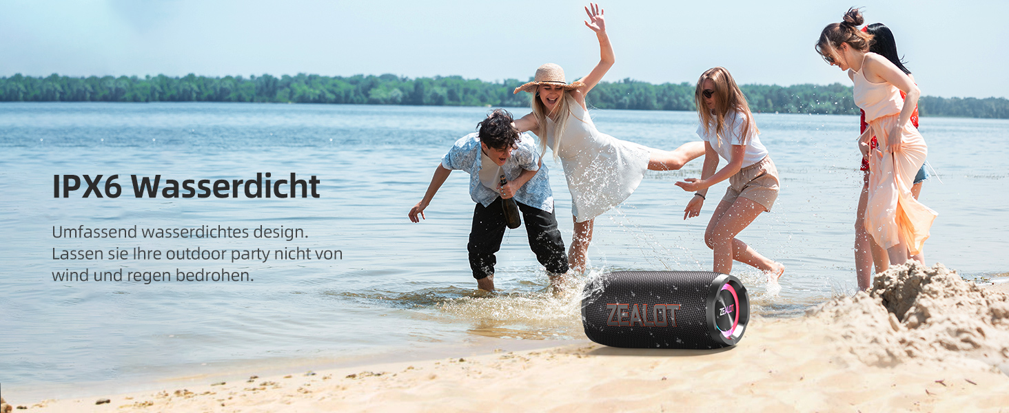 ZEALOT Bluetooth колонка 60W (70W пік) з підсвіткою, портативна, USB/Micro SD/AUX, Bluetooth 5.3, IPX6 водонепроникна, подвійне з'єднання, стереозвук для телефону, пляжу