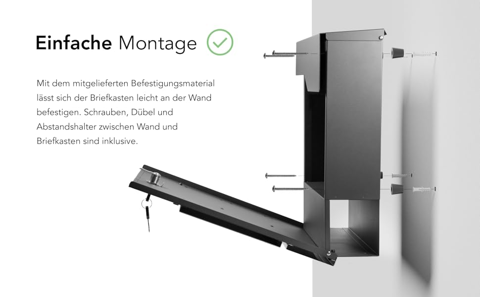 Поштовий ящик настінний модерн Tokio Anthrazit RAL7016 з газетницею, гравіюванням імені та номера будинку з нержавіючої сталі. Стійкий до іржі та УФ-випромінювання
