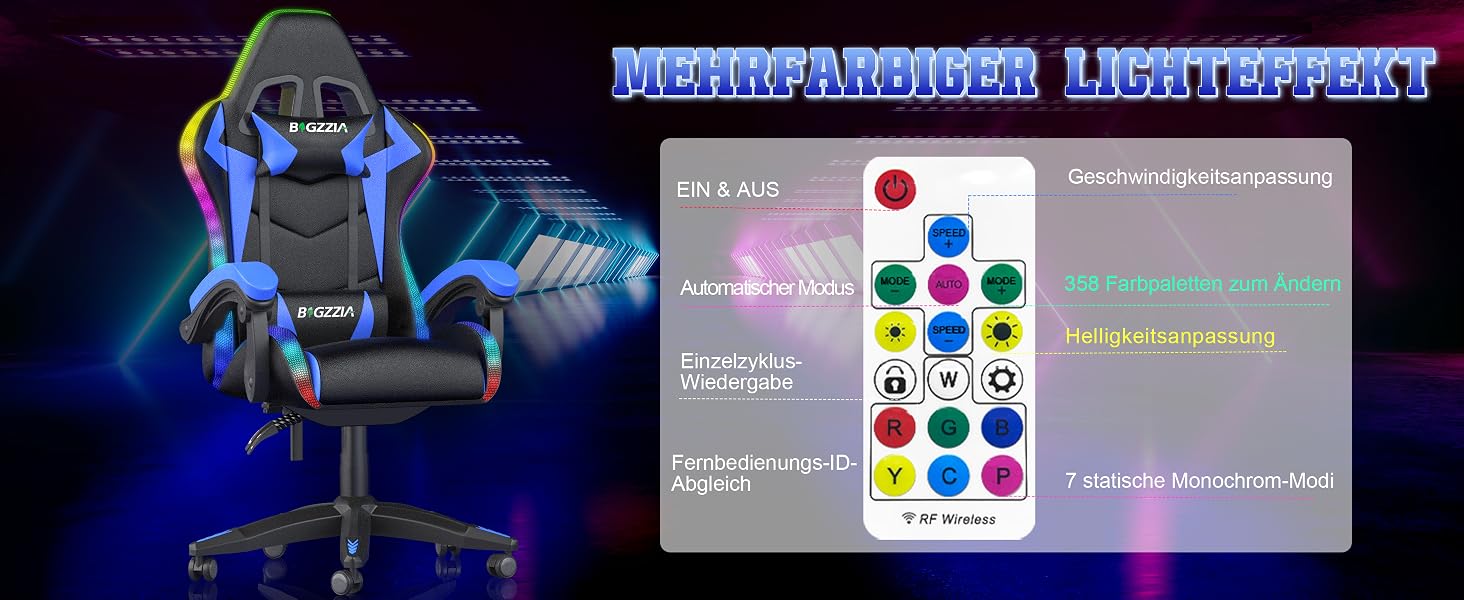 Ігрове крісло Racingreat з RGB LED-підсвіткою, ергономічне геймерське крісло (темно-синє)