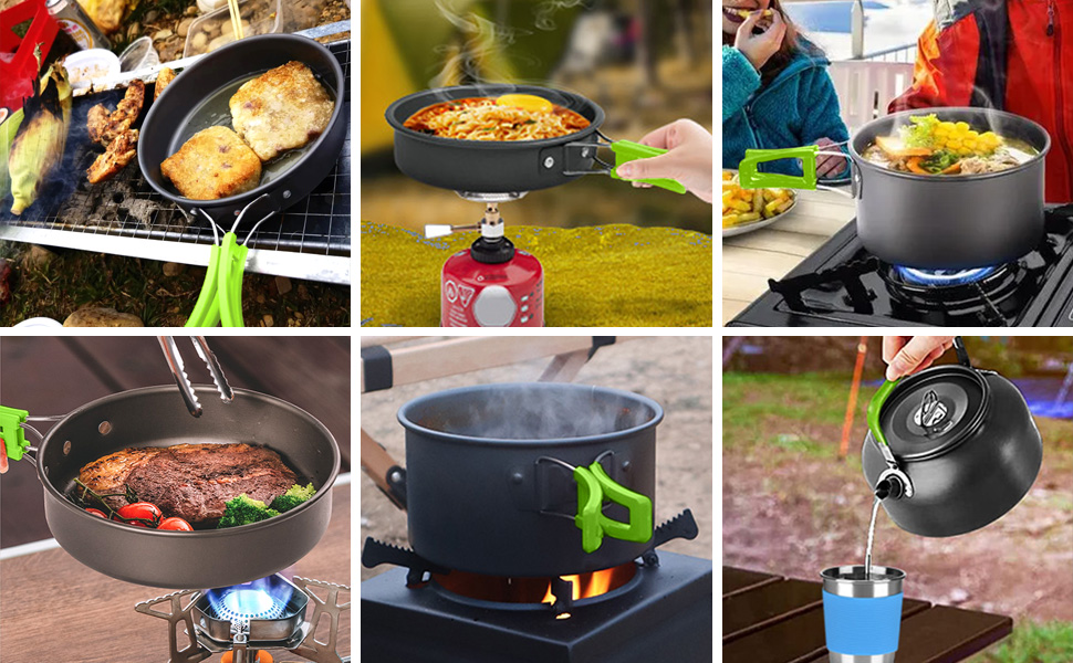 Набір посуду для кемпінгу на 17 частин: набір для приготування їжі на природі, пікніків, риболовлі та походів (2-3 особи)