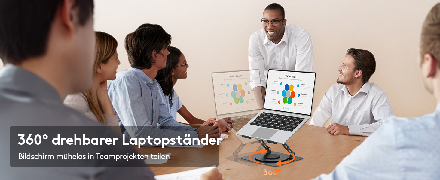 Підставка для ноутбука TECKNET 360° регульована по висоті, металева, ергономічна, для MacBook, Dell (до 17.3 дюймів), чорна