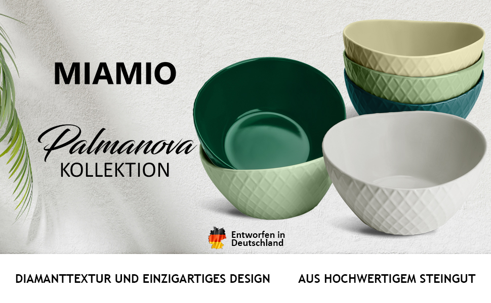 Набір мисок Miamio Palmanova (зелений) – 6 шт. по 800 мл – сучасний дизайн