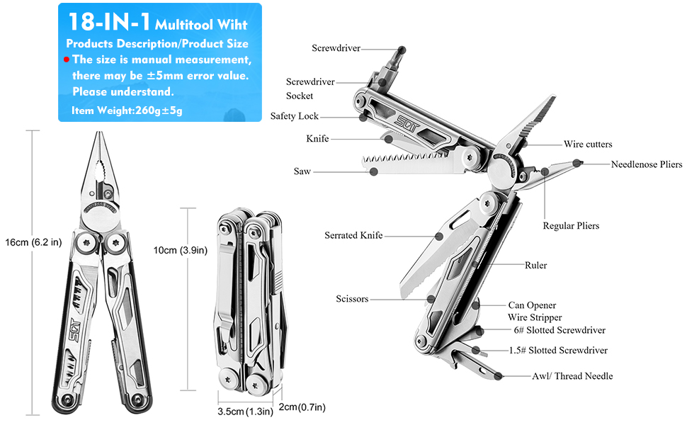 Мультитул SQT 18-в-1: професійний мультиінструмент з плоскогубцями, ножем та з нержавіючої сталі для DIY, ремонту та кемпінгу. Подарунок для чоловіків SQT2038-5
